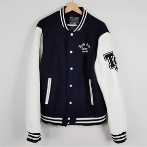 TEDDY SMITH size 12 Wool W/white Leather Sleeves Varsity Bomber Jacket